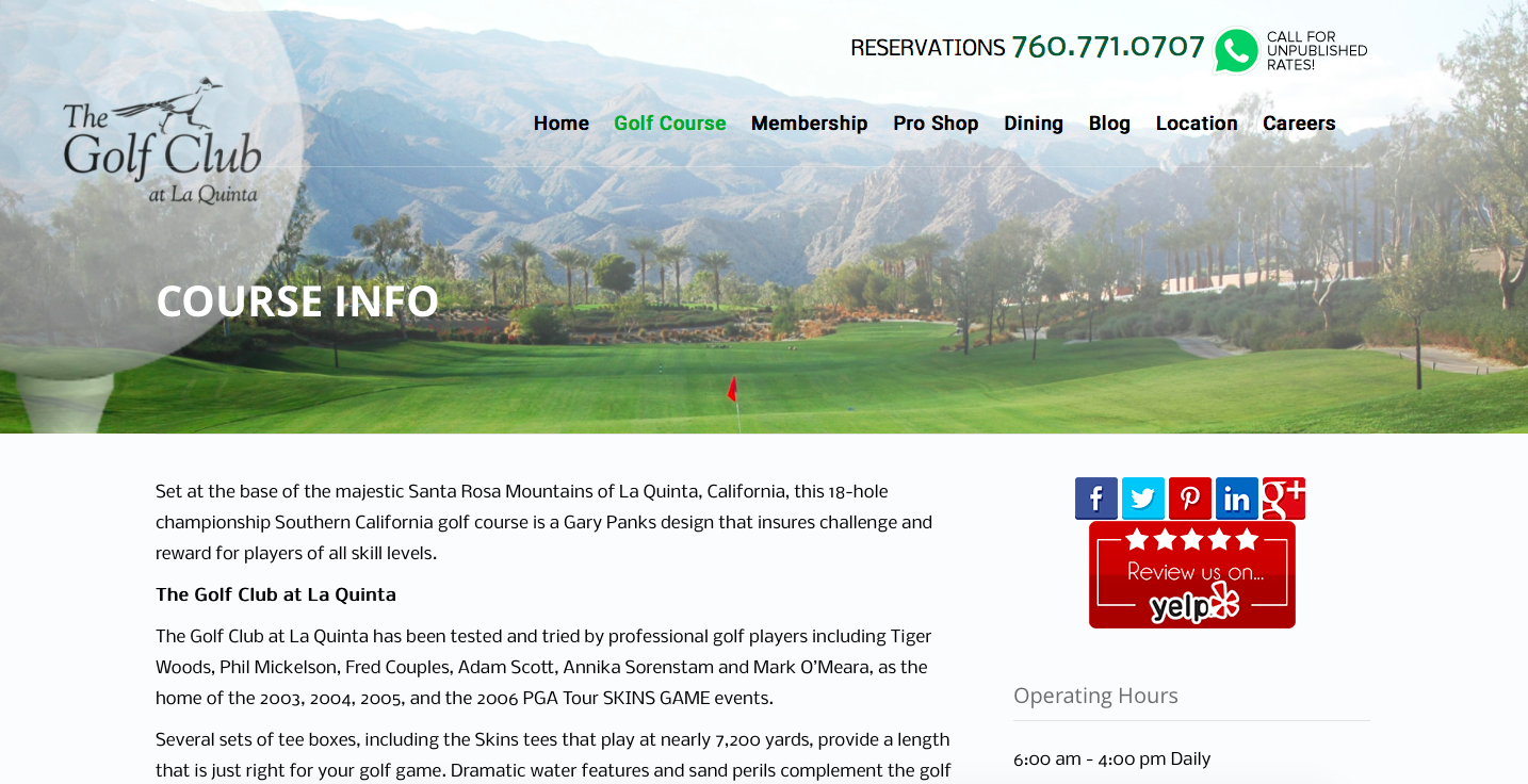 The Golf Club reservations 760-771-0707 call for unpublished rates!